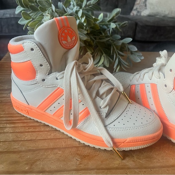 adidas Shoes - Adidas High Top Sneakers Size 8 White Orange -Top Ten RB